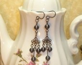 Victorian pearl and lace filigree earrings E007