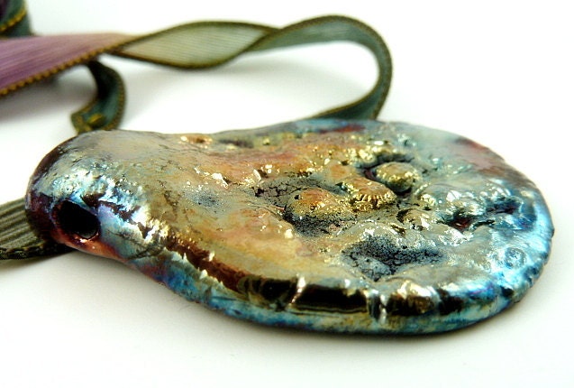 Raku Pendant Bead Ceramic Jewelry Supply Handmade        by MAKUstudio