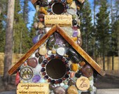Outdoor Mosaic art Birdhouse with Amethyst Stones,beach Agates and wine corks