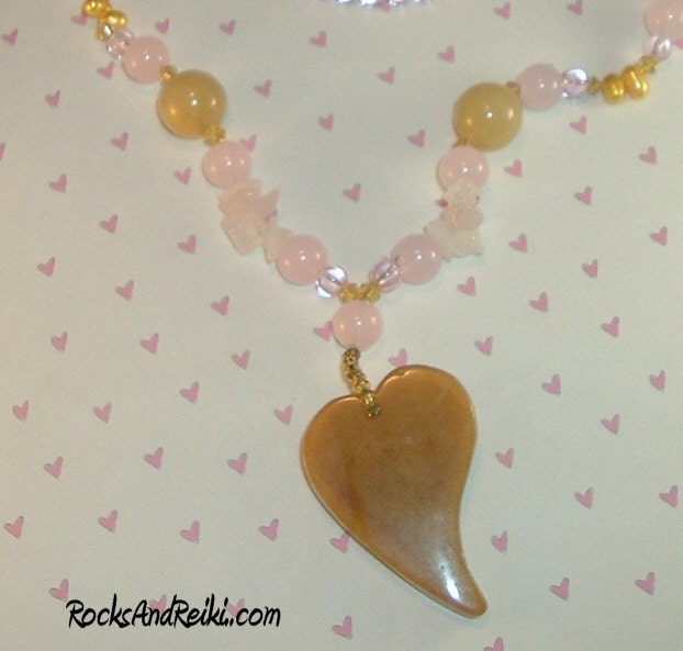 Open Your Heart Chakra - Jasper Pendant Rose Quartz Necklace- Reiki Blessed - Love  - 3924