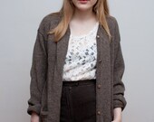 vintage wool cardigan / taupe slouchy knit / L