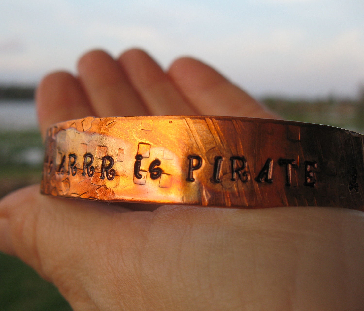 Copper Cuff Bracelet - To Err is Human  To ARRR is Pirate