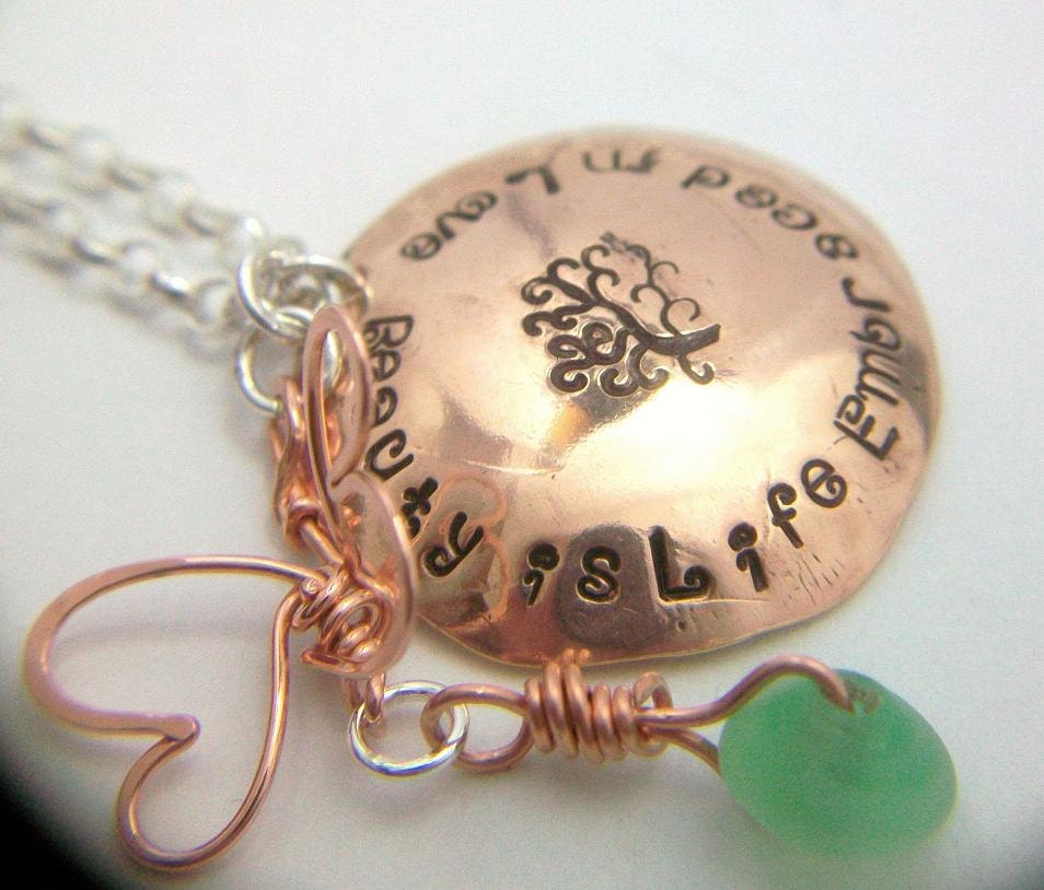 Tree of Life Copper Pendant Domed Inspiration Butterfly Necklace