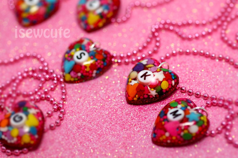 Personalized with Your Initial or Letter ...The Original Mini Sugarlove Deluxe Sprinkles Mix Heart Keepsake Necklace For Girls by isewcute