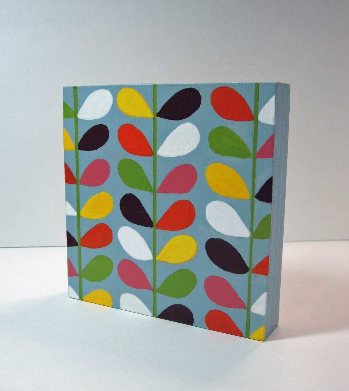 Hand Painted Modern Leaf Original Hand Painted Art Block