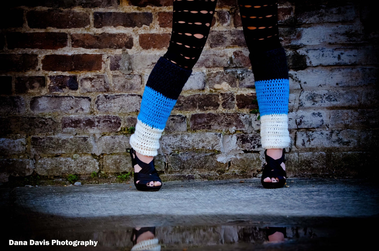 Color-Block Fashion Leg Warmers-Cream-Turquoise-Charcoal-grey