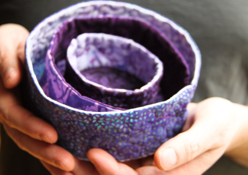 quilted soft sculpture nesting bowls - Amethyst nest