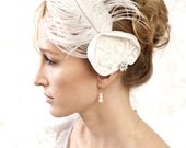 Buy 1 get 1 sale -Bridal hair piece, silk flower with feathers beaded lace crysrals and pearls