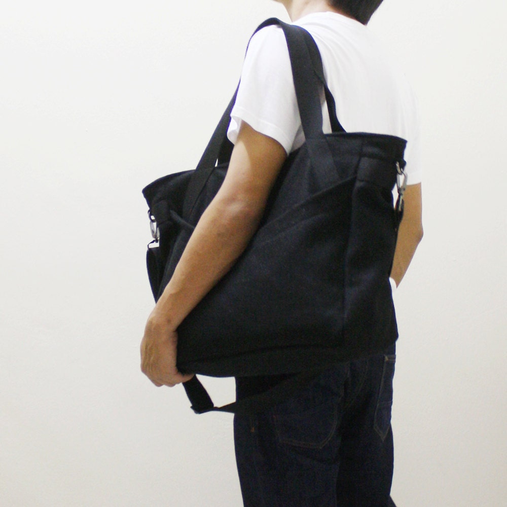GENTRY in Black - Double Strap Shoulder Bag / Tote / Cross Body Messenger
