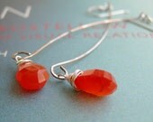 Carnelian drop earrings, wire wrapped, sterling silver, orange earrings