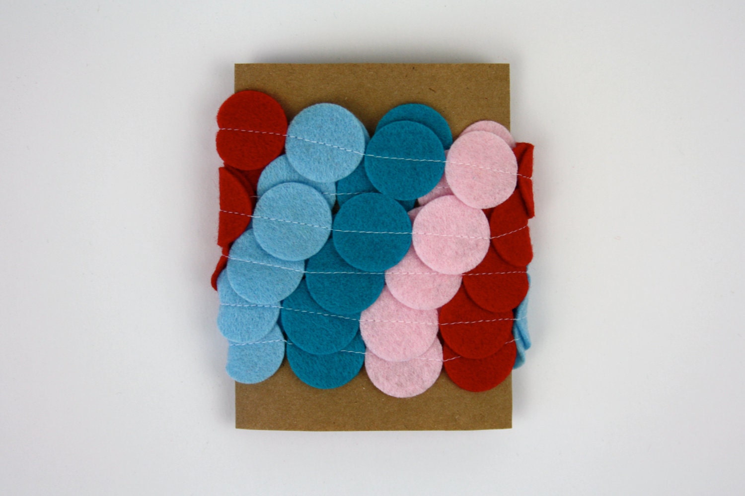 Felt Garland - Blue Pink Red - Circles of Felt - 5 Feet