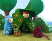 Green Springtime Wanderer with Blue Sister Doll Set-- Waldorf inspired