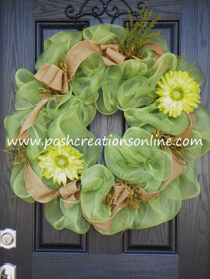 Green Spring Mesh Burlap Wreath Personalized Letter