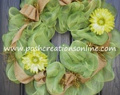 Green Spring Mesh Burlap Wreath Personalized Letter