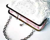 Clutch Frame Tote Kisslock Purse Silk Lined White Silver Lace