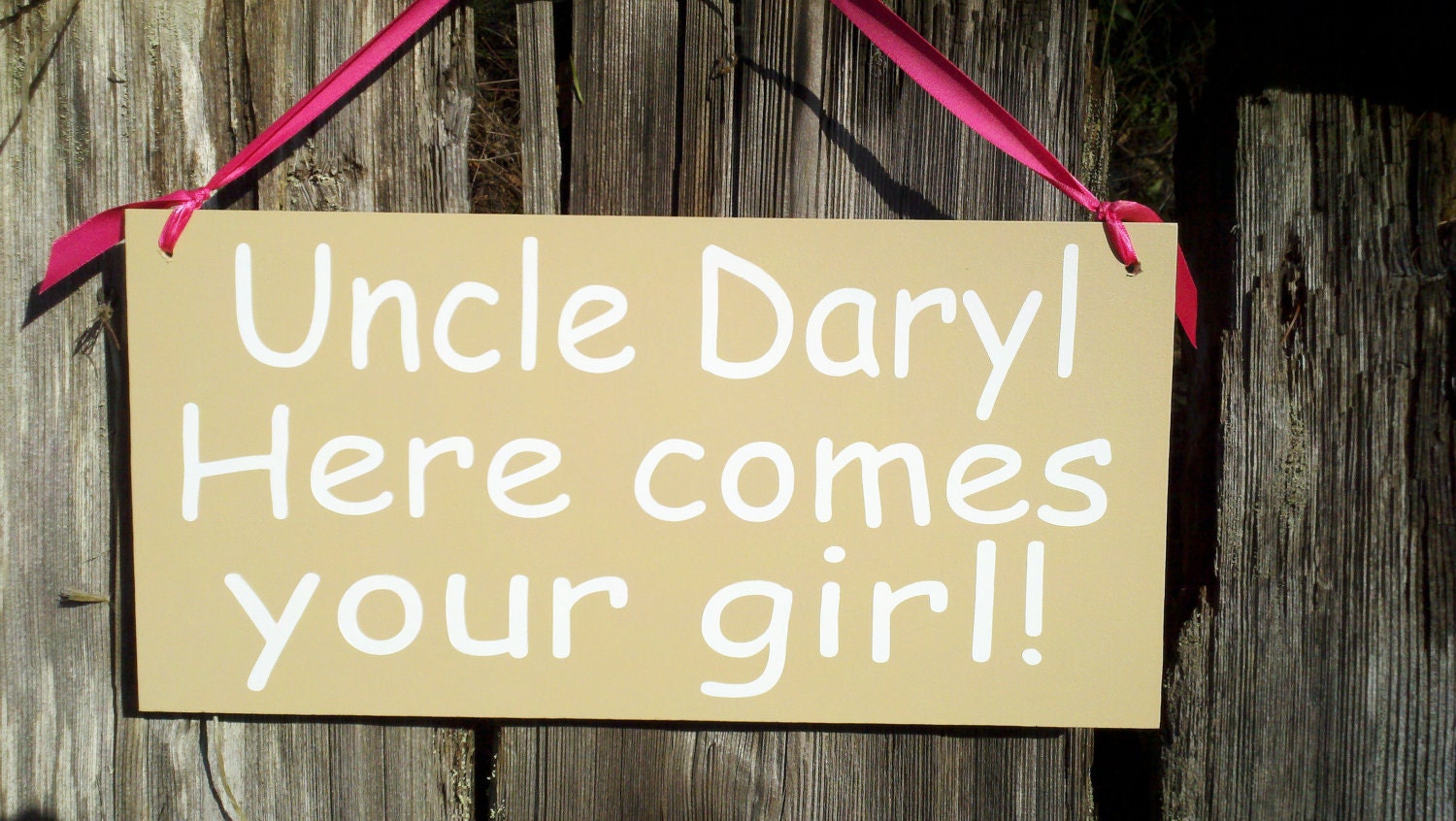 Wedding Signs, Photo Prop Uncle here comes your girl, White with Black Lettering, Wood hanging sign for your ring bearer or flower girl