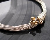 Recycled Electric Guitar String Bracelet silver colored with brass ball ends attached Unisex LARGE Free Shipping to US