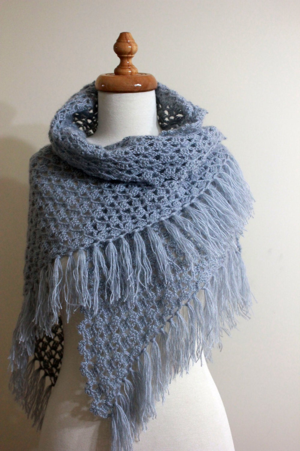 Shawl GREY Crochet Shawl Crochet Scarf Triangle Wrap Chic Winter Fashion Gift
