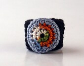 Crochet Ring Circle Design Country Blue Indigo Black Orange Green Ecru