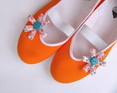 Orange power /ballet flats shoes spring summer tangerine blue teal turquoise bright jarmilki wedding woman bride poletsy fashion gift - CzarnaBiedronka
