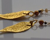 Electroform Gold Leaf Earrings, Long Filigree Look Evergreen Leaves