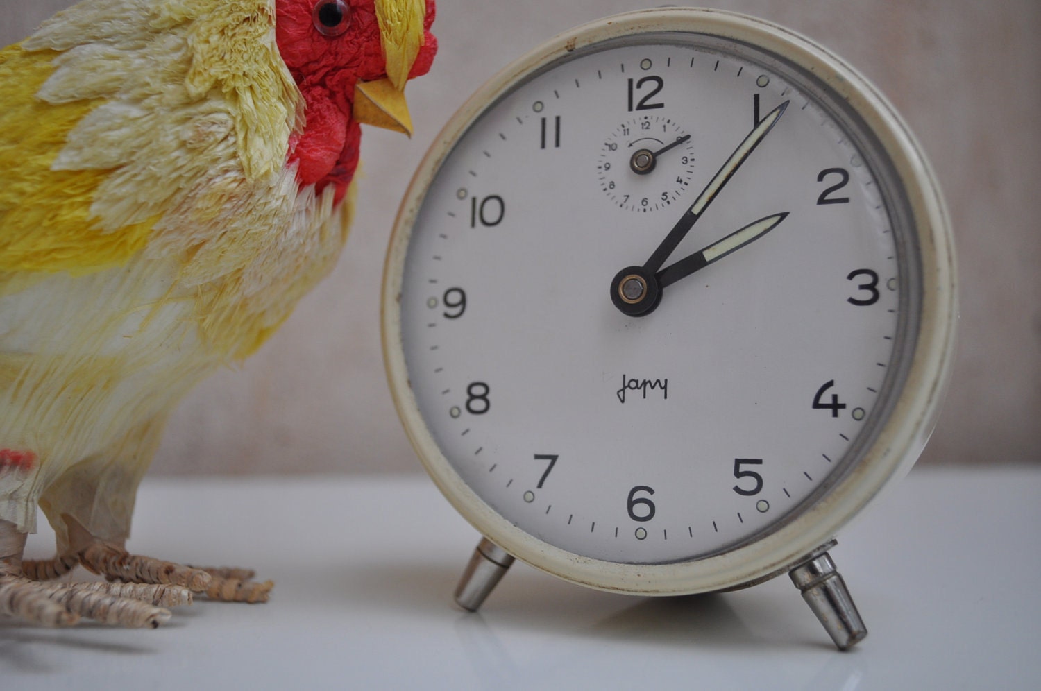 Vintage French Working Alarm Clock - Japy - Cream and White