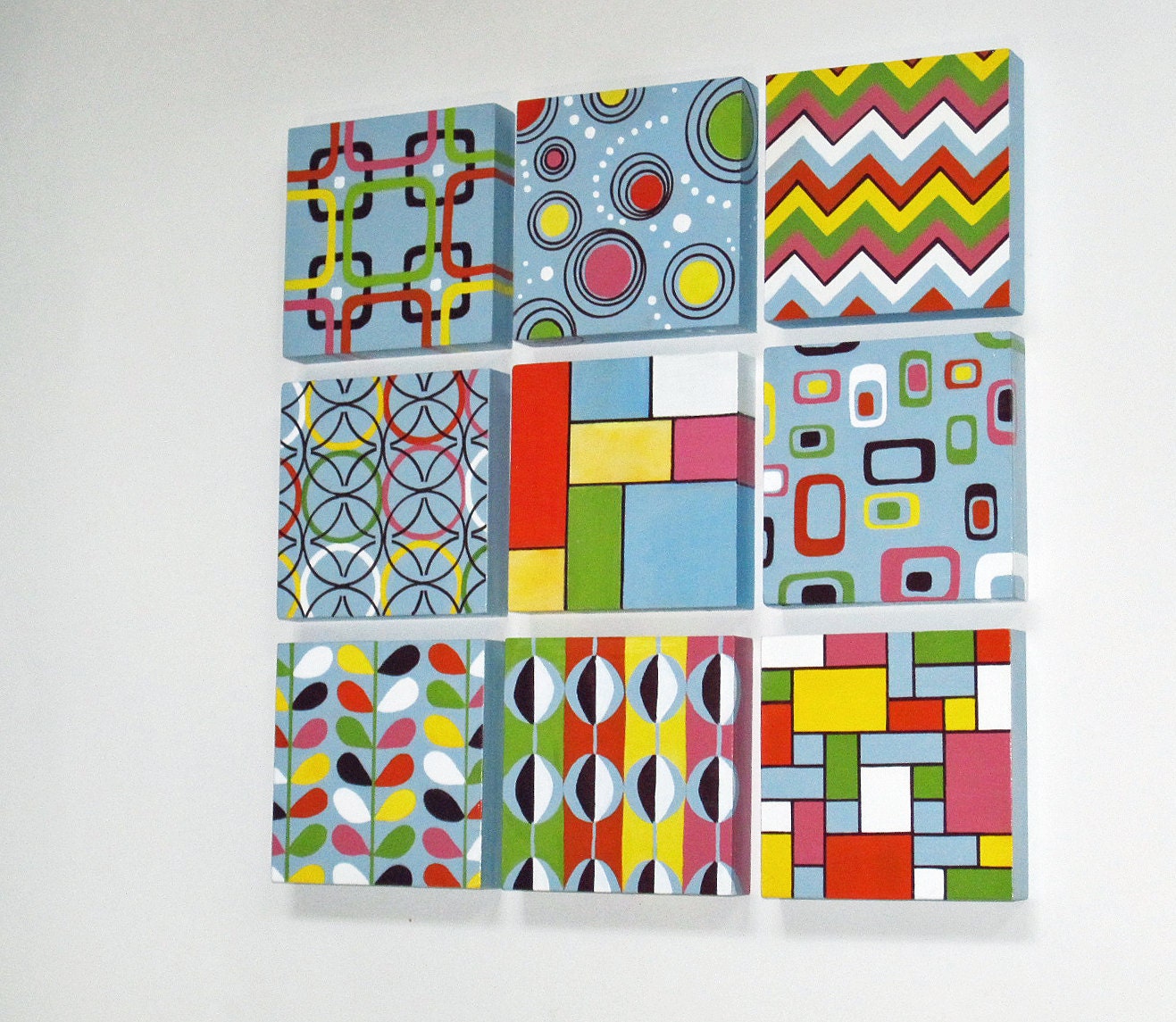Set of 9 Original Hand Painted Art Blocks