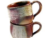 Two HUGE Clay Mugs - Handmade Wheel Thrown Ceramic Stoneware Pottery - Ships Today