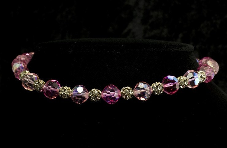 Vendome Vintage Deep Pink Crystal and Rhinestone Necklace