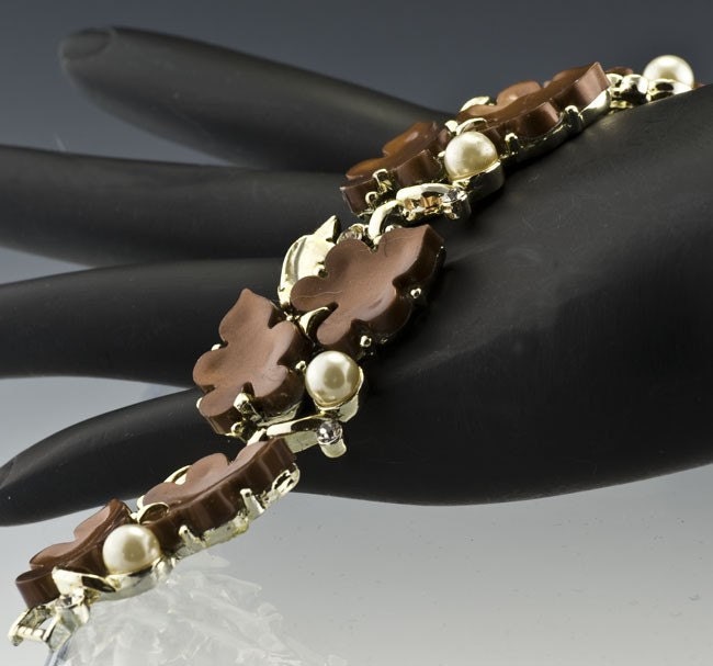 Vintage Lisner Style Bracelet with Chocolate Leaves