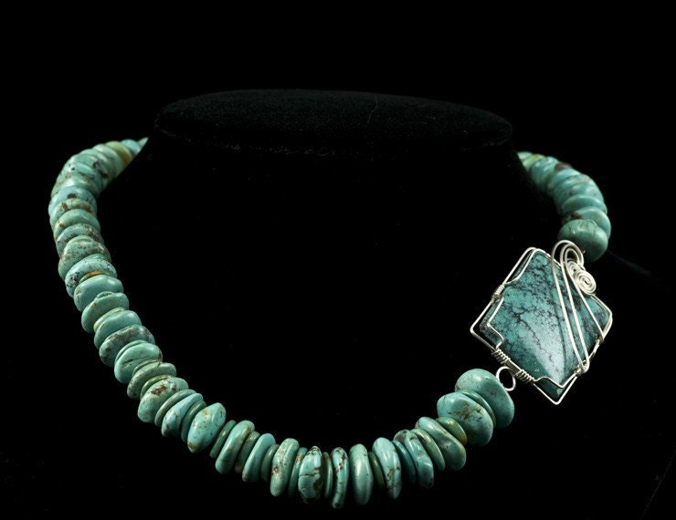 Handmade Turquoise and Silver Necklace and Earrings