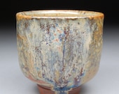 Stopped Just in Time 3 Golden Curtains Yunomi Tea Cup glazed with Shino, Wood Ash and Rutile with extraordinary one-of-a-kind effects