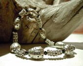 Silver Lady Bugs with Silver Spacers Jet Black Swarovsky Crystal Bracelet