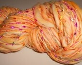 Handspun Yarn, Handpspun Art Yarn, Orange Bling, 138 yards, Romney Wool, 4-9 wpi
