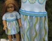 FROCKS with SOCKS 2T thru 8 Blue Seaweed Matching Girl and Doll Dresses