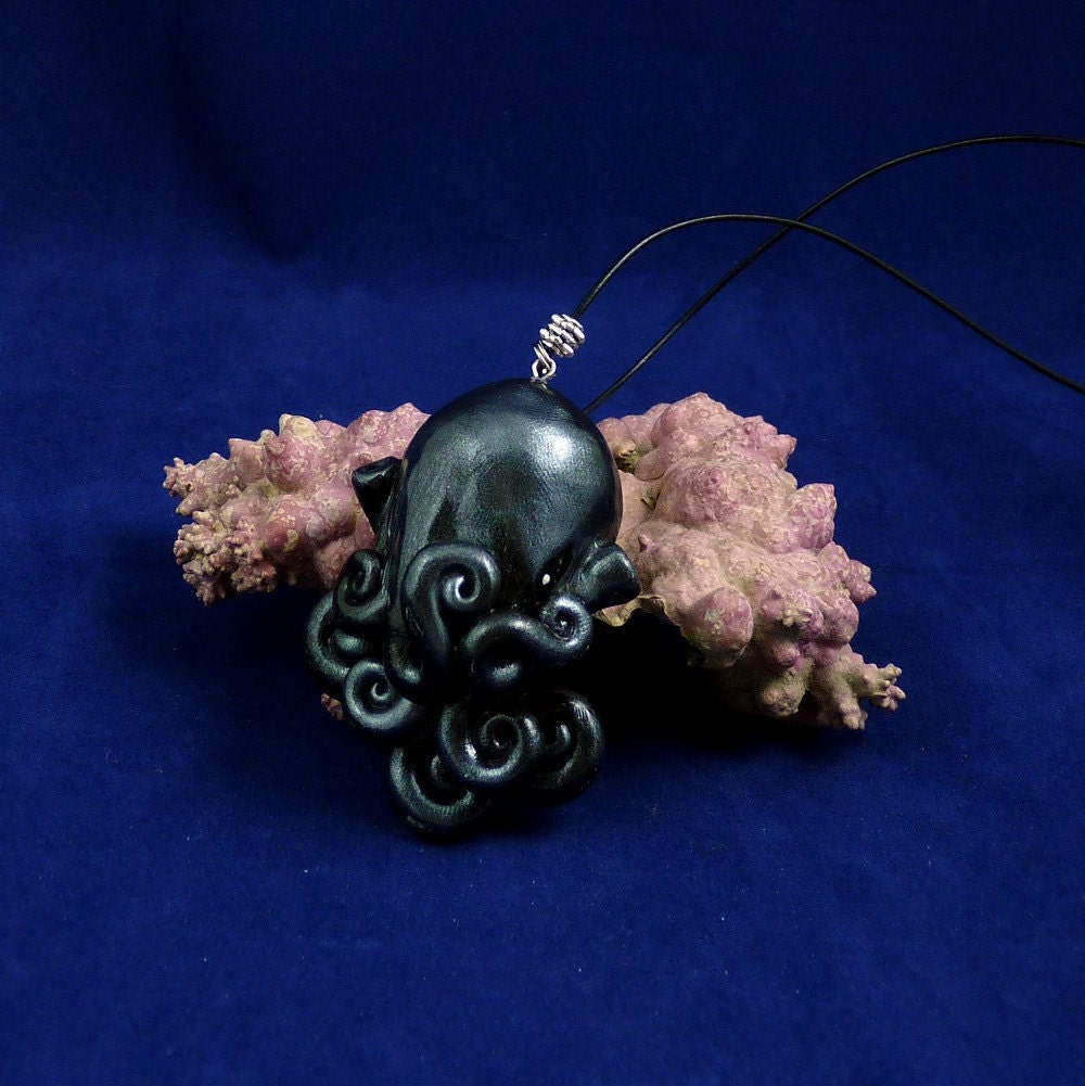 Antique Silver Octopus Necklace - Handmade Polymer Clay Jewelry