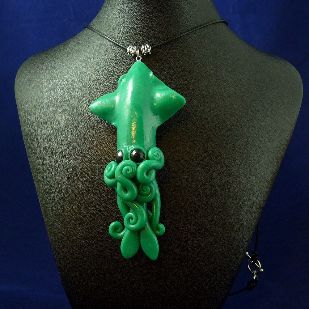 Jade Squid Necklace - Handmade Polymer Clay Jewelry