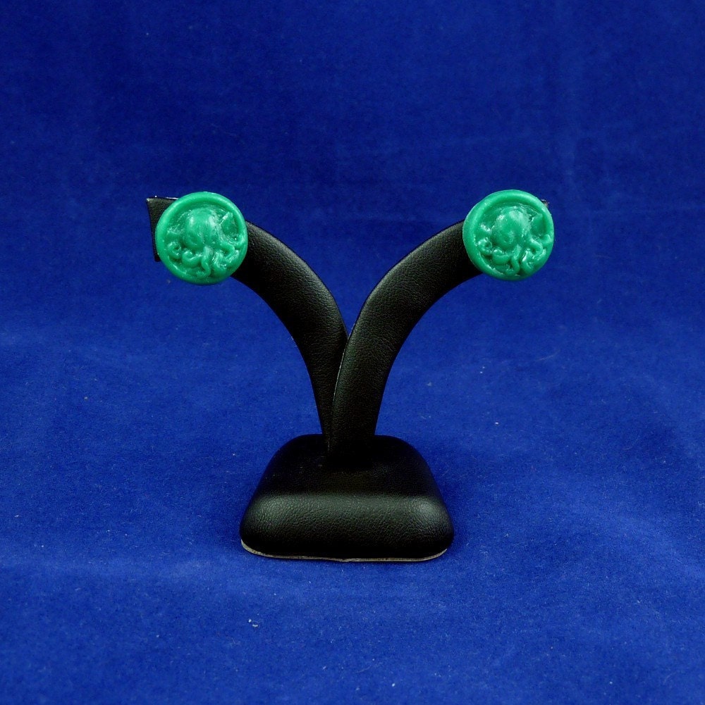Mint Green Cthulhu Cameo Earrings - Polymer Clay Jewelry