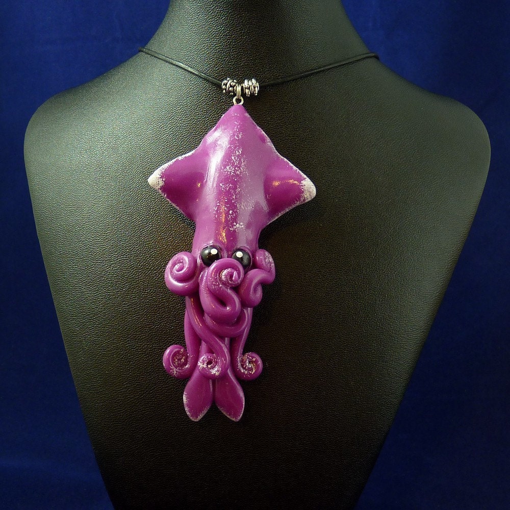Violet Squid Necklace - Handmade Polymer Clay Jewelry