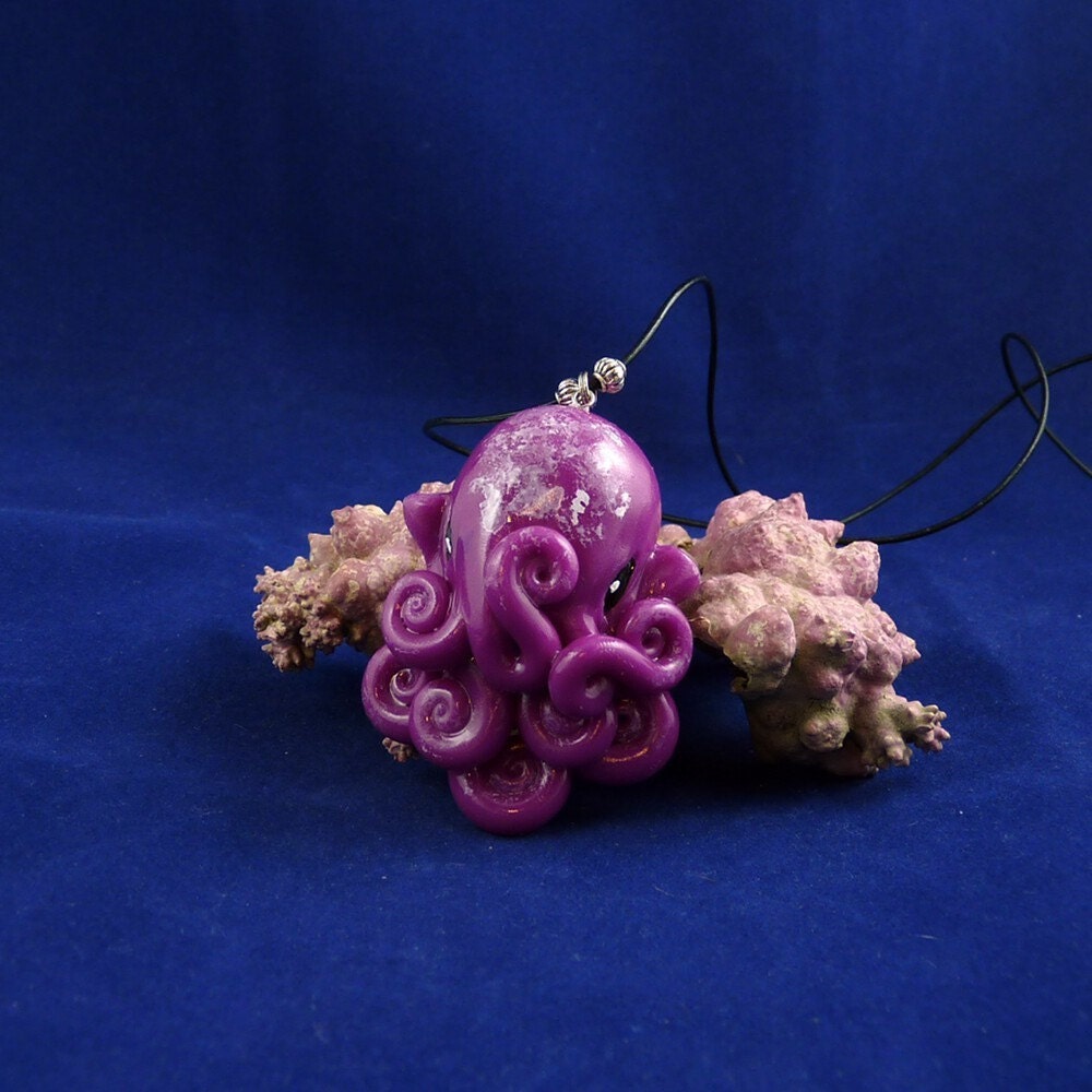 Violet Octopus Necklace - Polymer Clay Cephalopod Jewelry