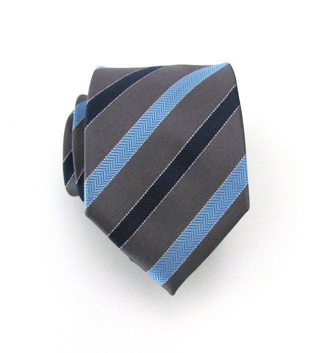Tie Gray and Blue Striped Silk Necktie - TieObsessed