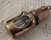 Steampunk USB flash drive with glowing interior and curved glass window. 16 GIG. Copper, brass and glass. Waterproof.
