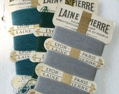 3 Antique French 1920s Wool Cards St Pierre Lyon and Paris Pure wool green, Eau de Nil, lavender grey - afarmhouseinfrance
