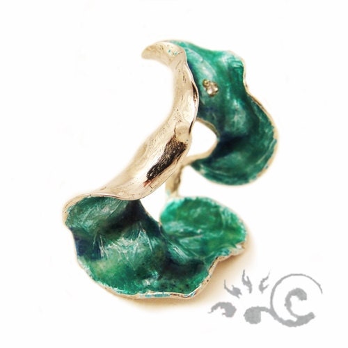 Ring Curly Pod in Argentium with Enamel and Diamond