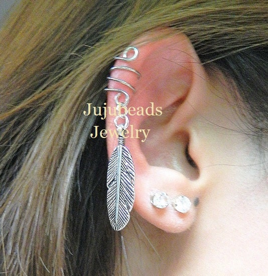 NO PIERCING REQUIRED Silver Feather Ear Cuff