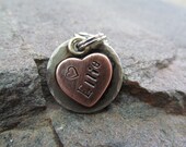 Small Pet Tag - Pet Id Tag- Cat Tag - Nickel with Copper Heart and Heart Stamp