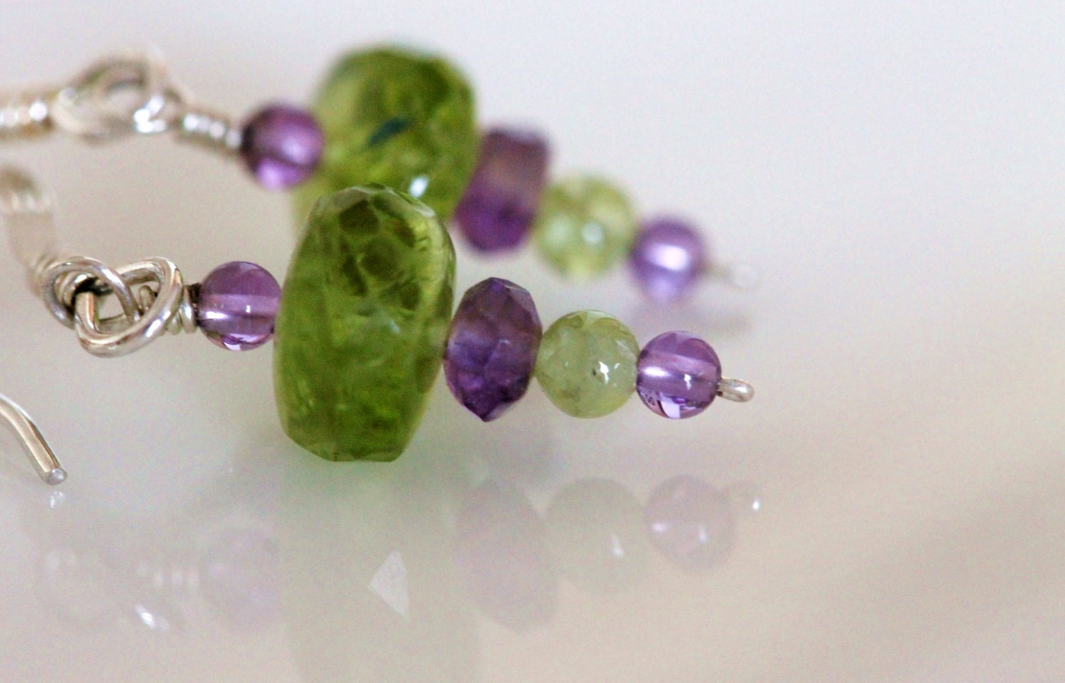 gemstone earrings tormaline amethyst peridot green purple dangle - girlthree