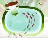 Japanese Pool - Woodland Deco - Illustration Kids Room - Baby Girl