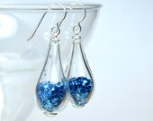 Royal blue elongated tear drop sterling silver glass earrings - thestudio8