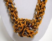 Continuous Loop Necklace Handknit in Rust and Black